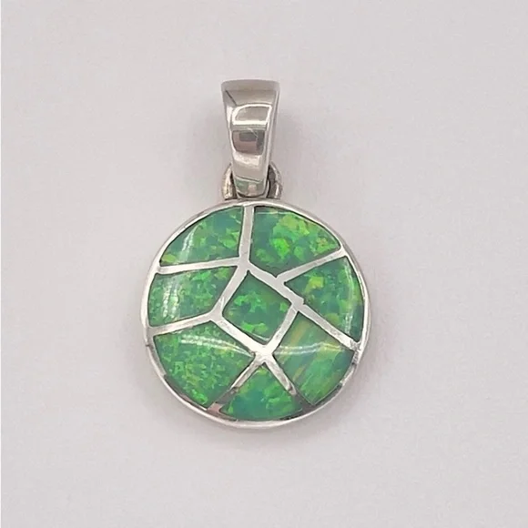 SILVER Sparkle Green Opal Mexico Pendant - Picture 6 of 7